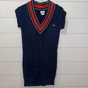 Lacoste Sport Navy and Red V-Neck Sweater Dress Womens Size 34 EU Small US